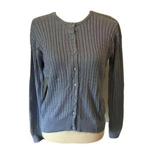 Tuttle Golf Cardigan Sweater Blue Cable Knit 100% Silk Medium